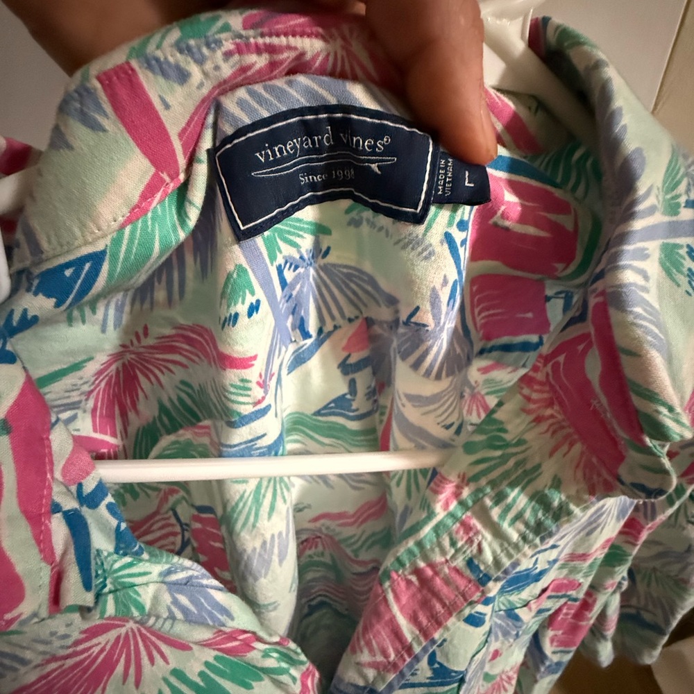 Vineyard Vines Pink and Green Tropical Shirt - Picture 5 of 5